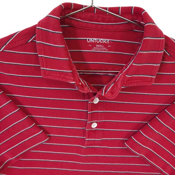 UNTUCKit Polo Mens S Red Striped Argot Pique Short Sleeve Shirt Casual Preppy - Picture 1 of 8